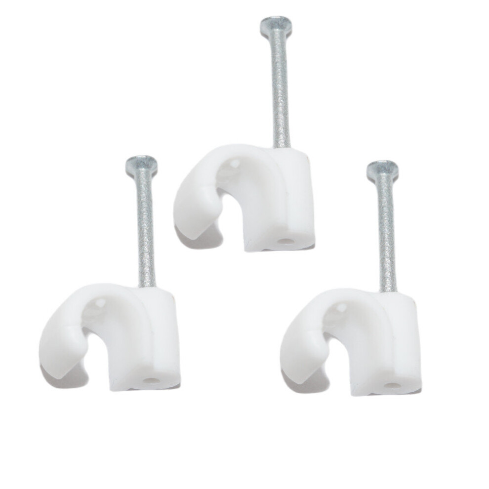 (White, 200 units) 7mm Round Wire Cable Clips with Fixing Nails - Internet - TV - Phone