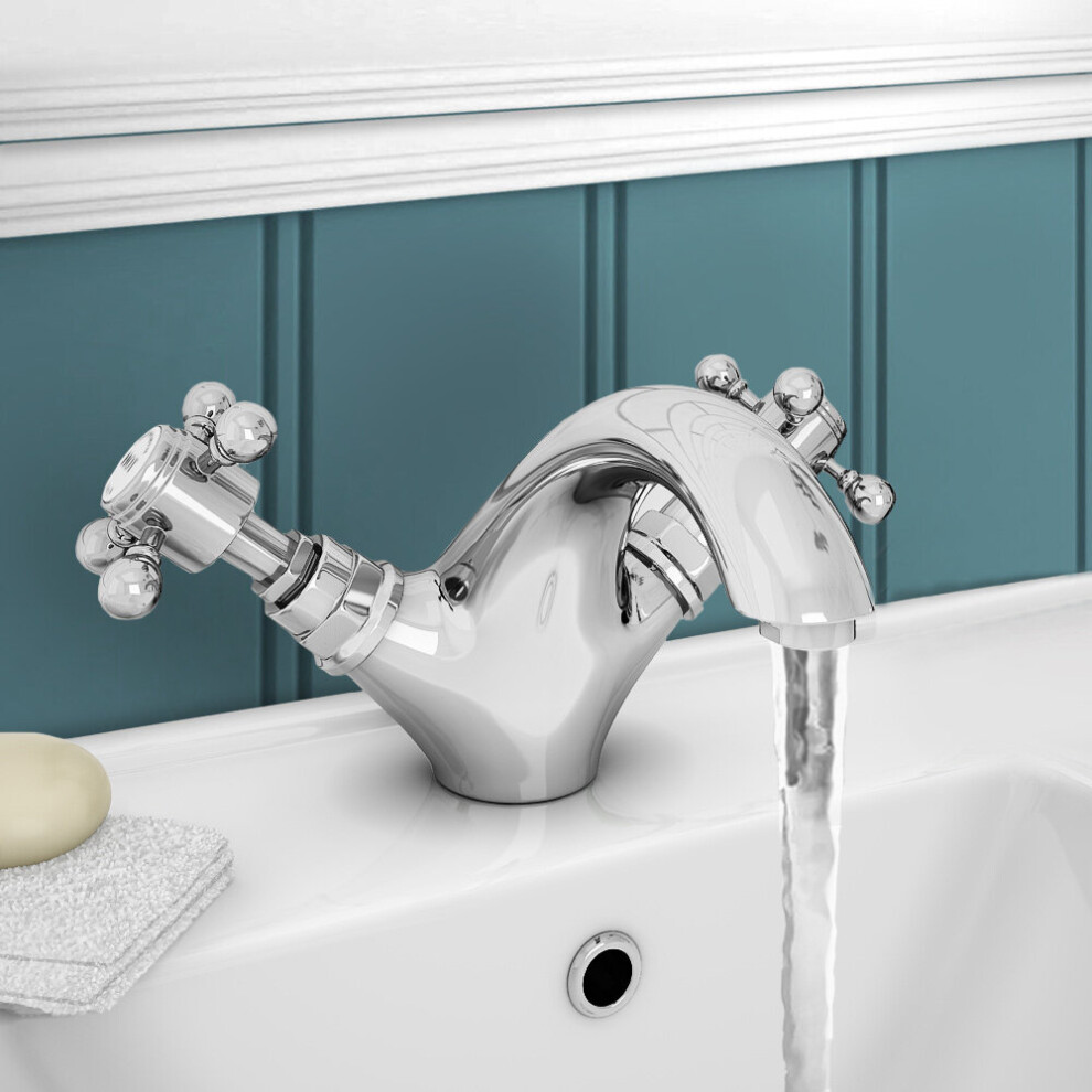 Trafford Traditional Basin Mixer Tap & Waste Chrome 5060920923044