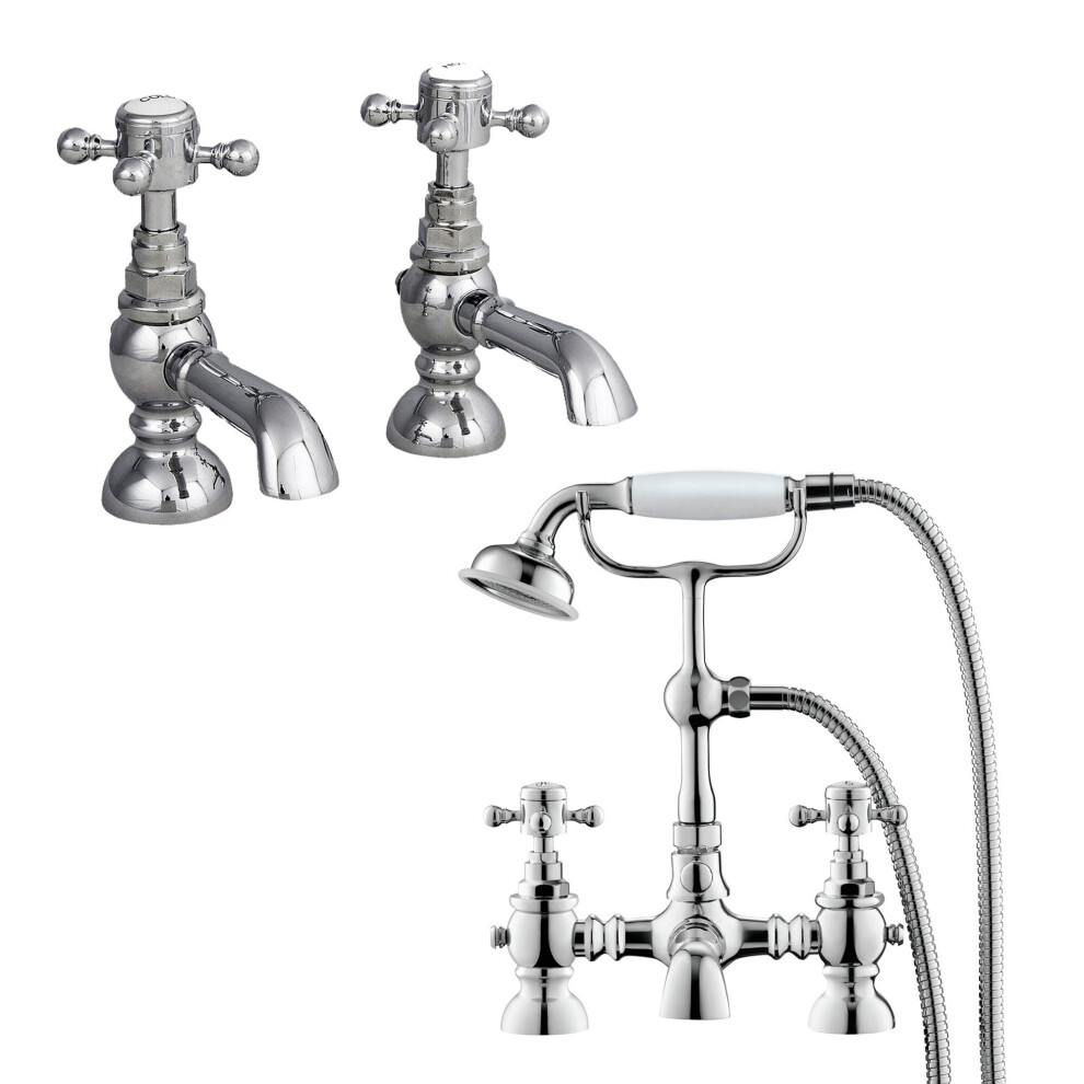 Trafford Twin Hot and Cold Basin Taps & Bath Shower Mixer Tap Chrome