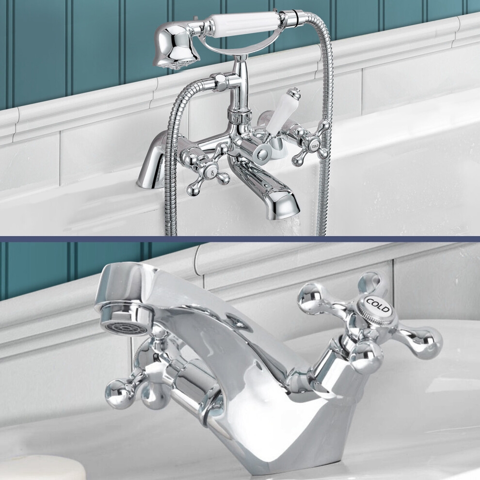 Trafford Victorian Bath Shower Mixer & Basin Mono Mixer Tap Chrome