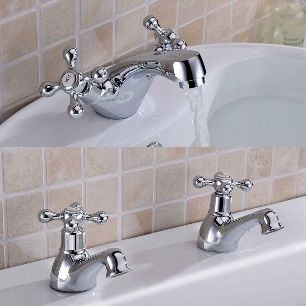 Trafford Victorian Bath Taps & Basin Mono Mixer Tap Set and Waste Chrome