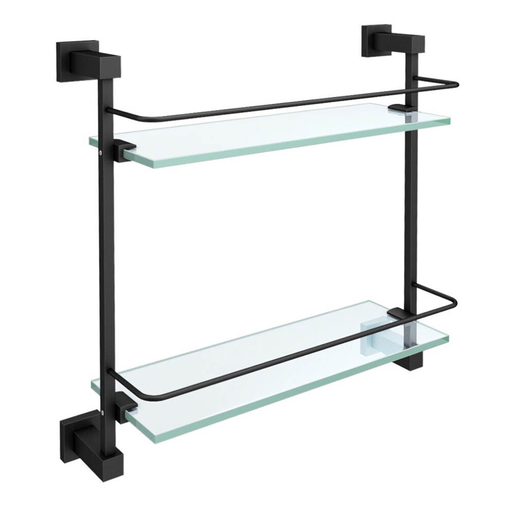 Double Glass Bathroom Shelf Matte Black