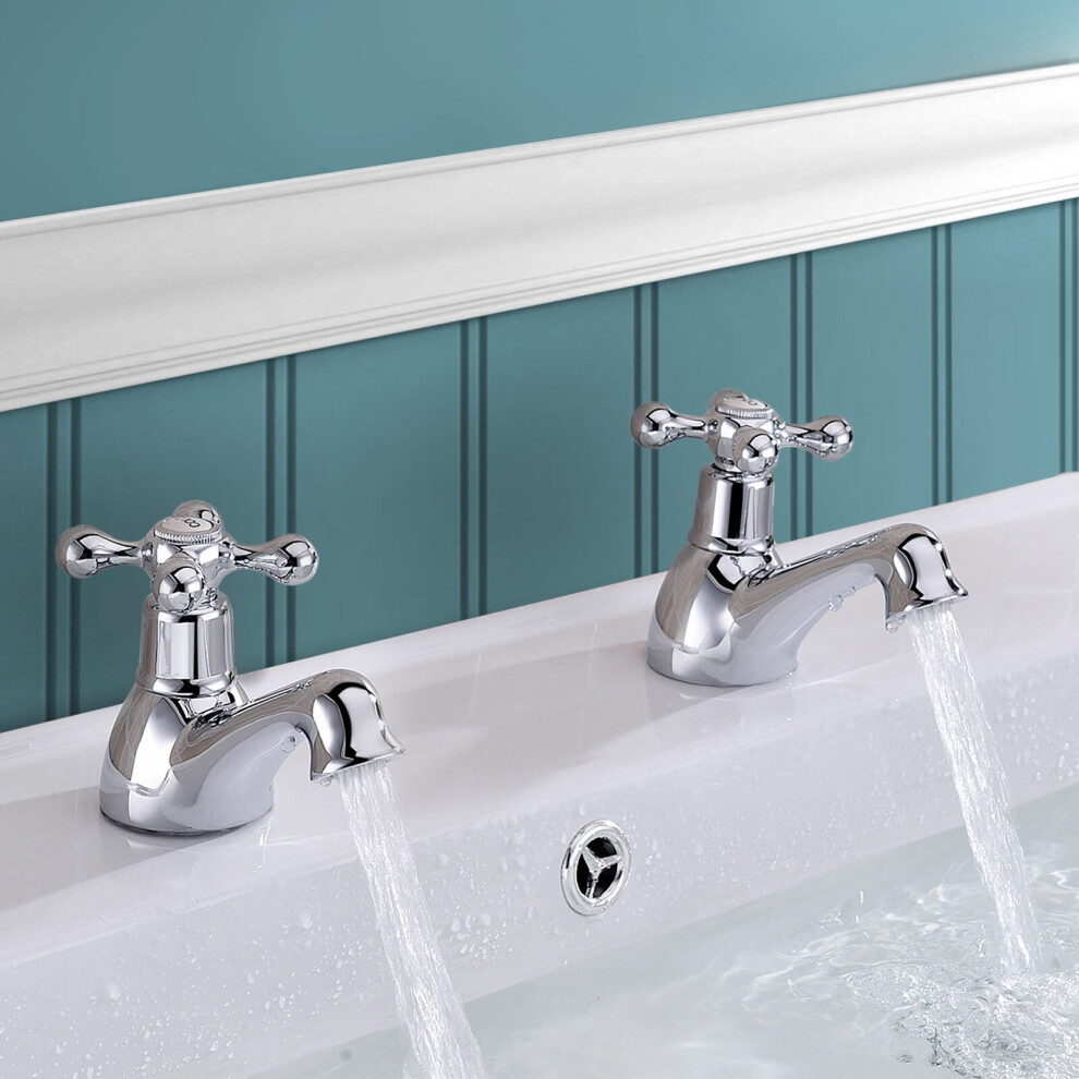 Trafford Cross Head Basin Hot & Cold Tap Pair & Waste Chrome