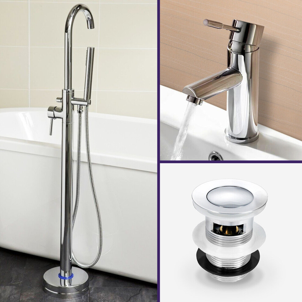 Remy Basin Mixer Tap, Freestanding Bath Shower Mixer and Click Waste