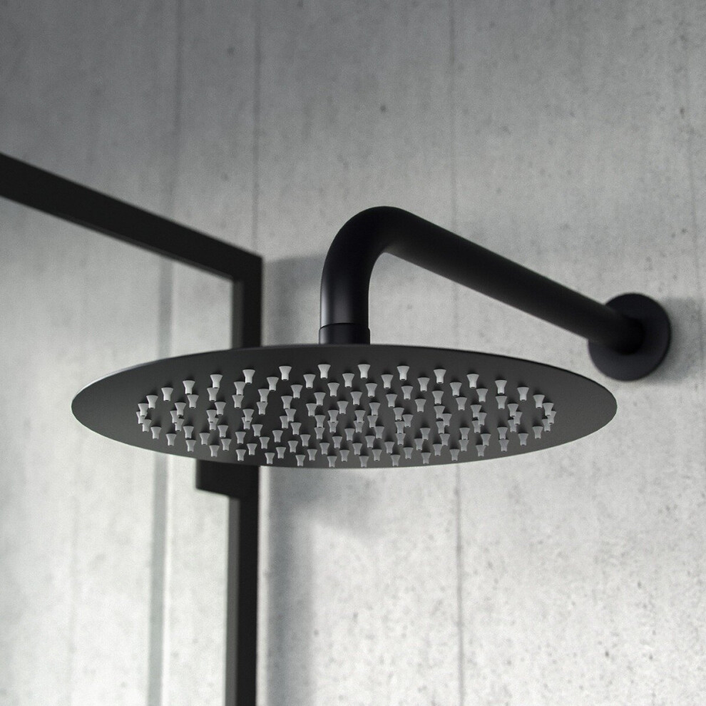 Round Modern Bathroom Thin 200mm Shower Head Matte Black