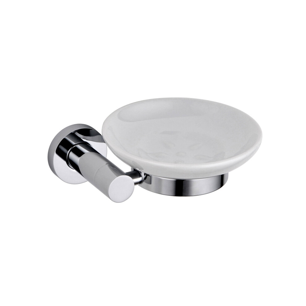 Nes Home Chrome Round Style Brass Wall Mounted Round Bathroom Ceramic Soap Dish