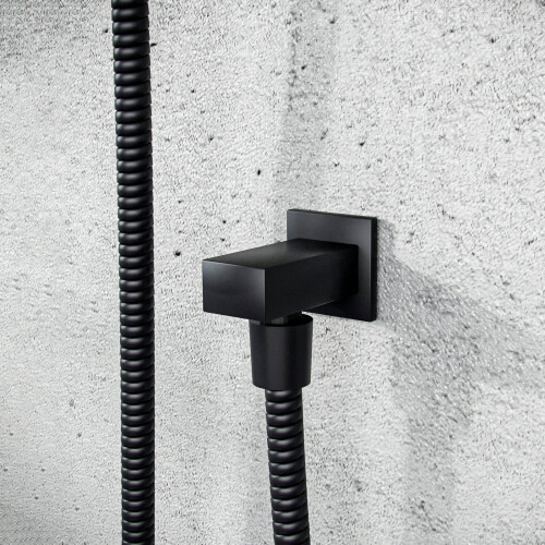 NES Home Square Matt Black Wall Mounted Concealed Connector Shower Hose Outlet Elbow