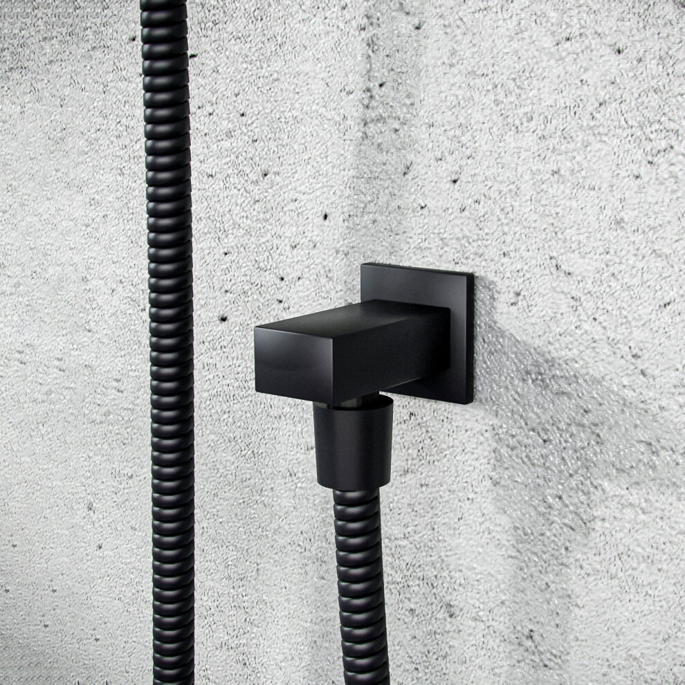 Nes Home Square Matt Wall Mounted Concealed Connector Shower Hose Outlet Elbow Black