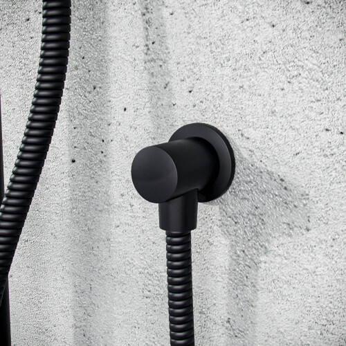 NES Home Matte Black Wall Mounted Outlet Elbow Shower Hose Connector Kit
