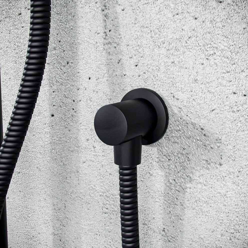 Nes Home Matte Wall Mounted Outlet Elbow Shower Hose Connector Kit Black