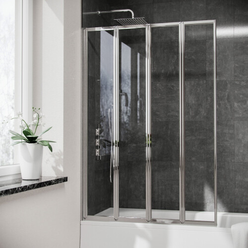 NES Home 1000 x 1400 mm 4 Fold Door Bath Shower Screen Black Frame 1