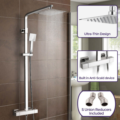 NES Home Thermostatic Shower Mixer With Slide Rail Kit Square 1