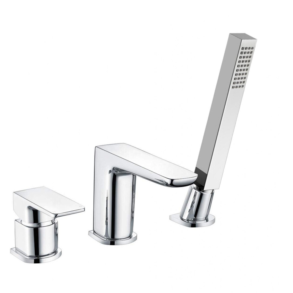 Designer Chrome Bath Filler Taps With Shower Handset Mixer 3 Tap Hole 5060920925192