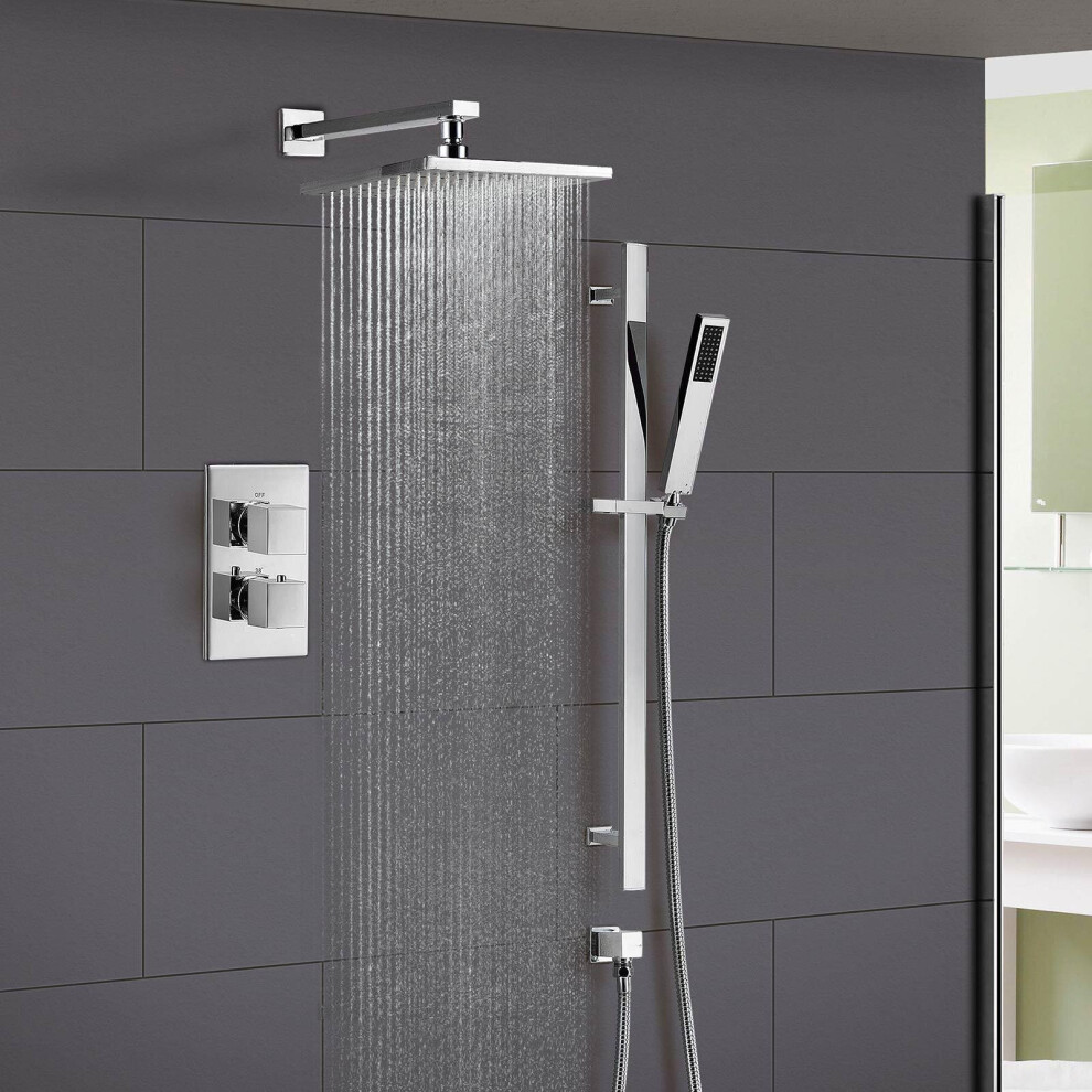 Temelis 2 Dial 2 Way Square Set - Shower Head & Rail Handset