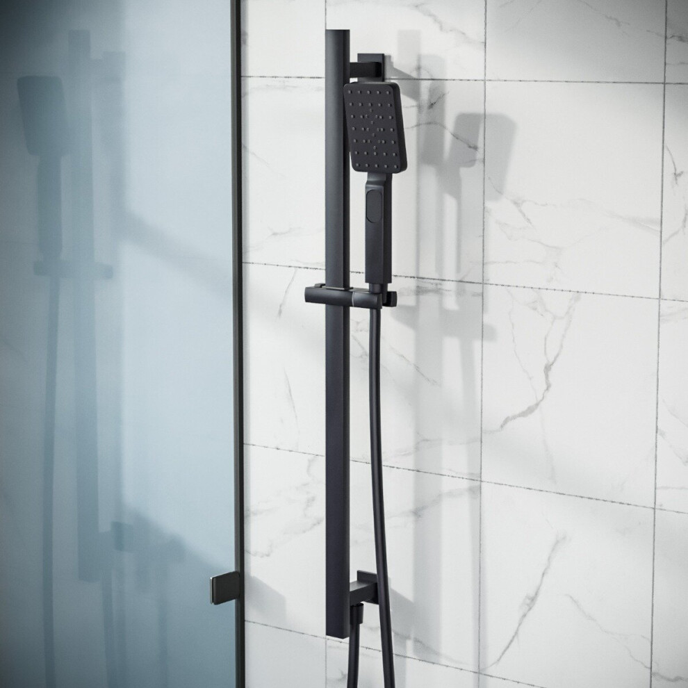 Nes Home Temel Rectangular Slider Rail & Handset Kit Matte Black