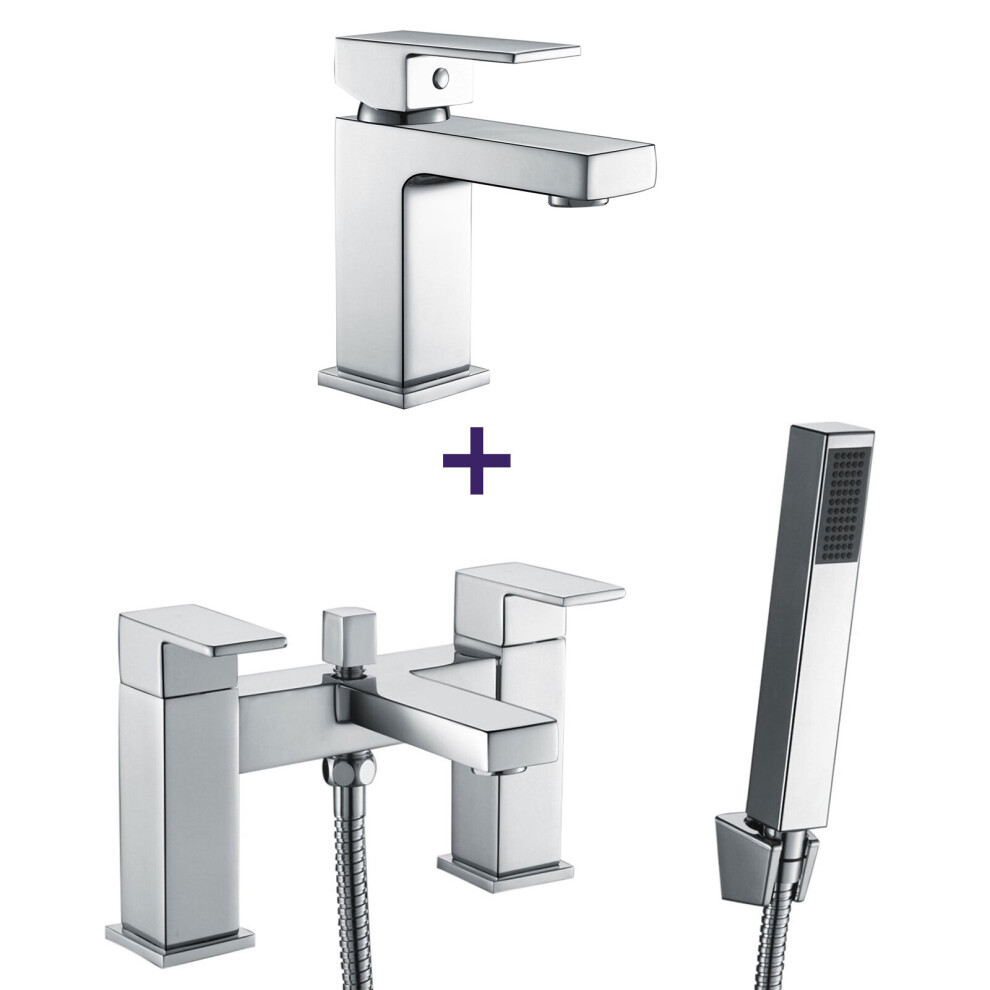 Eoro Square Basin Mono and Bath Shower Mixer Taps Chrome