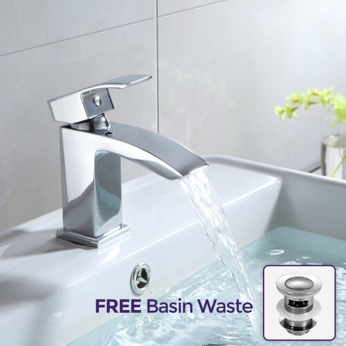NES Home Tesa Waterfall Basin Mono Mixer Tap & Waste Chrome 1