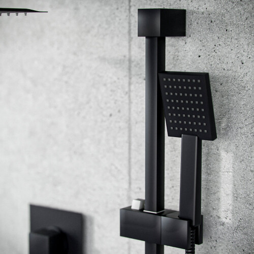 NES Home Square Shower Matte Black Handset and Hose with Slider Riser Rail Bracket 2