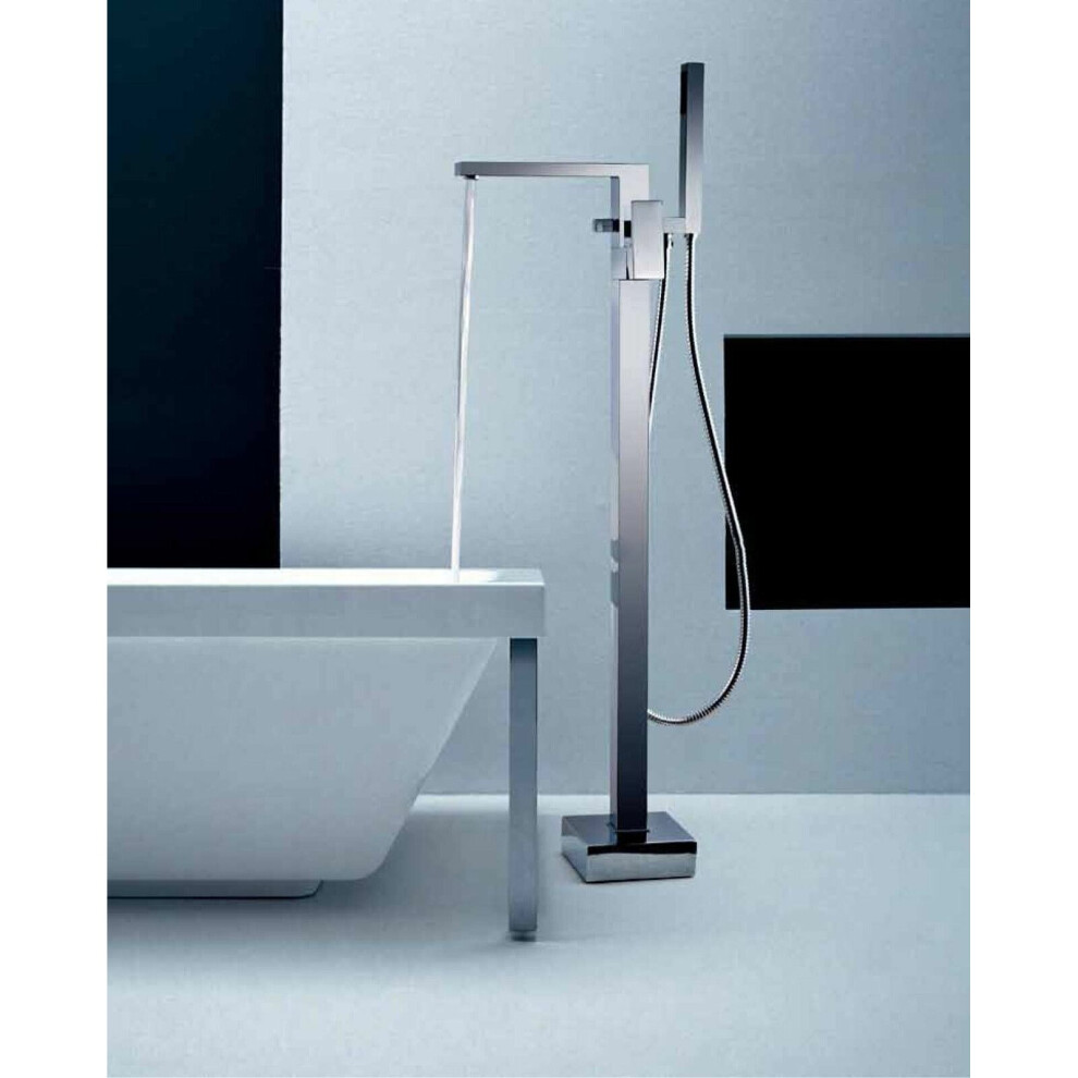 Brayton Square Freestanding Bath Shower Mixer And Basin Sink Mixer Tap With Waste