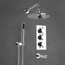 Bathroom 3 Dial 3 Way Concealed Round Thermostatic Shower Mixer Valve Chrome