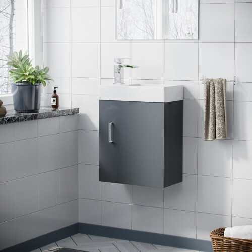 NES Home Nanuya 400mm Cloakroom Wall Hung Basin Vanity Unit Grey