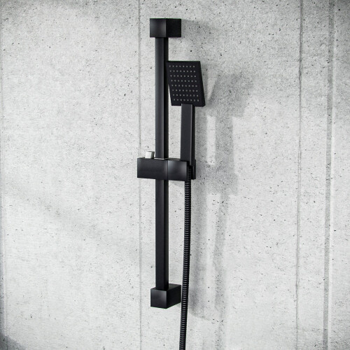 NES Home Square Shower Matte Black Handset and Hose with Slider Riser Rail Bracket