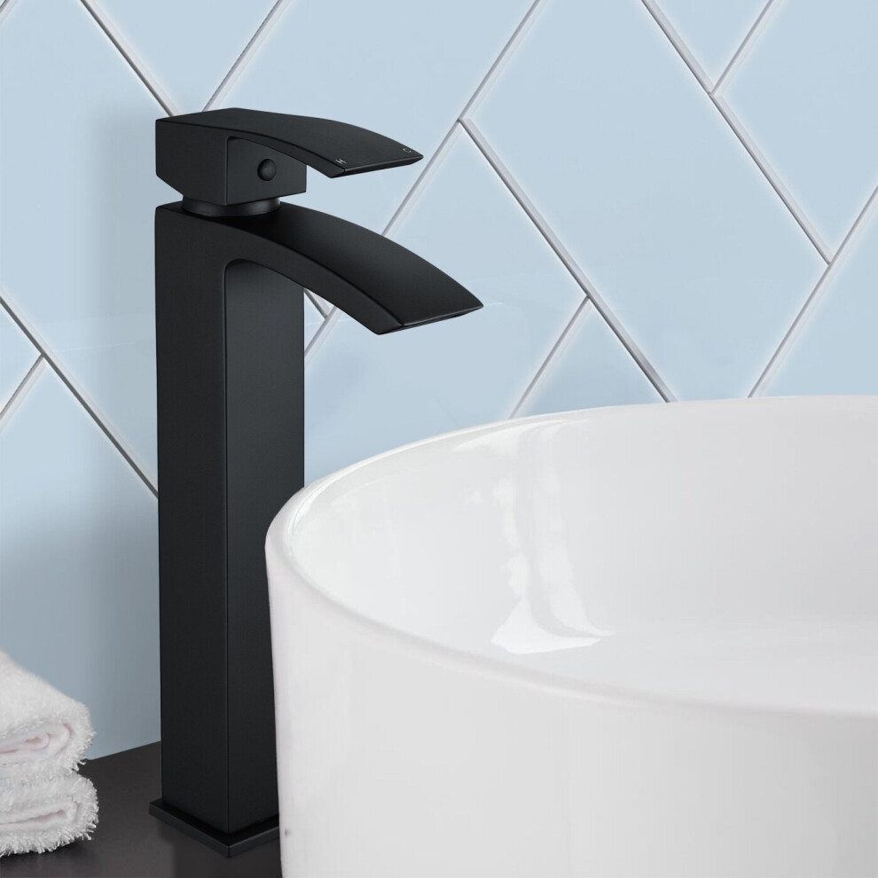 Tesa Tall High Rise Mono Mixer Tap and Waste Matte Black