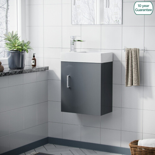 NES Home Nanuya 400mm Cloakroom Wall Hung Basin Vanity Unit Grey 1