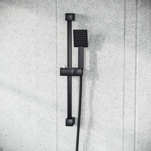 NES Home Square Shower Matte Black Handset and Hose with Slider Riser Rail Bracket 1
