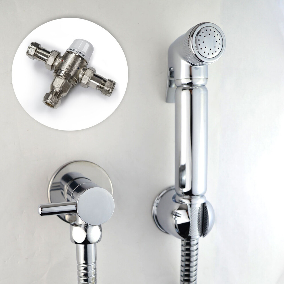 Modern Bathroom Chrome Douche Bidet Spray + Thermostatic Mixing Valve 15Mm