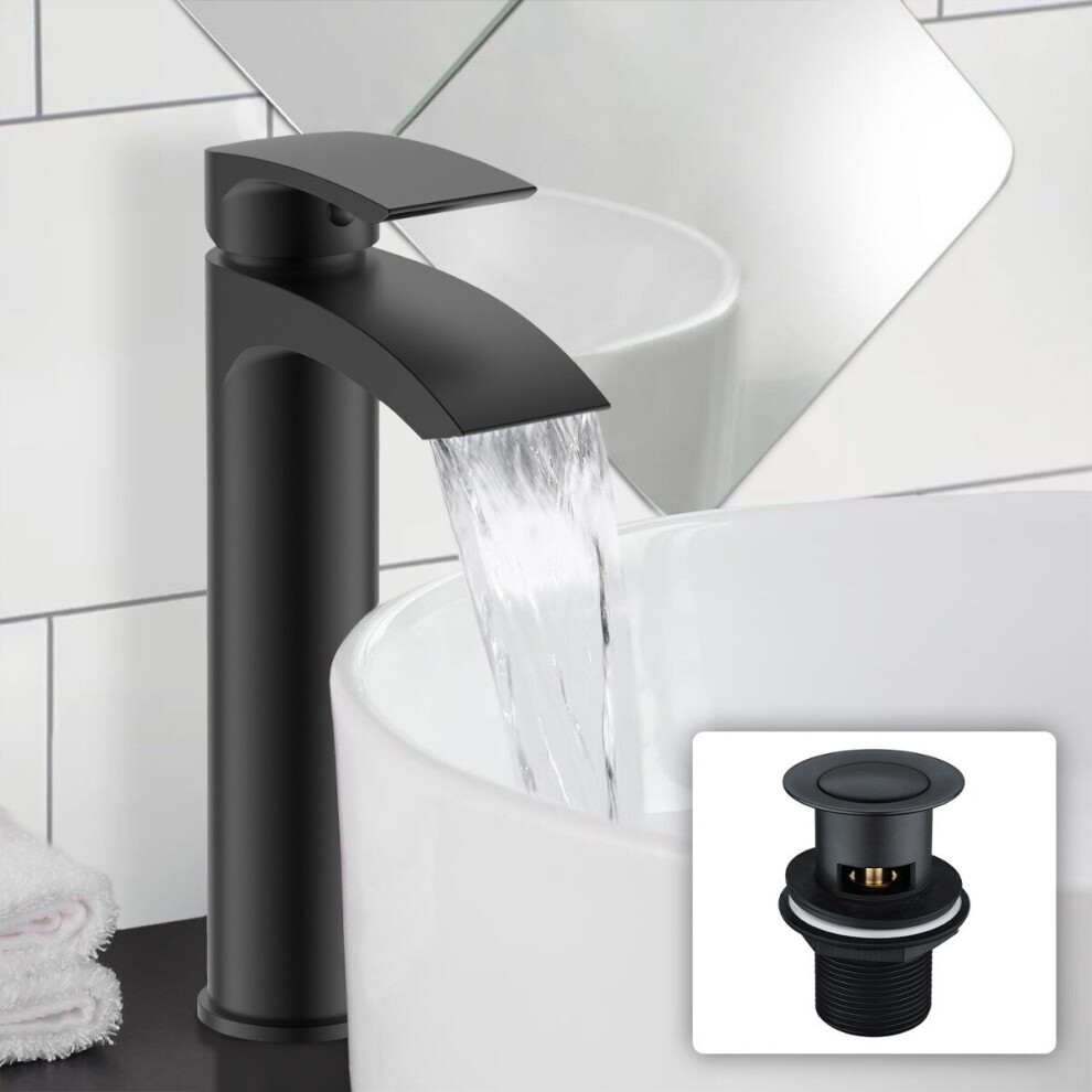 Libra Basin Mixer Tall Tap & Waste Black Matte