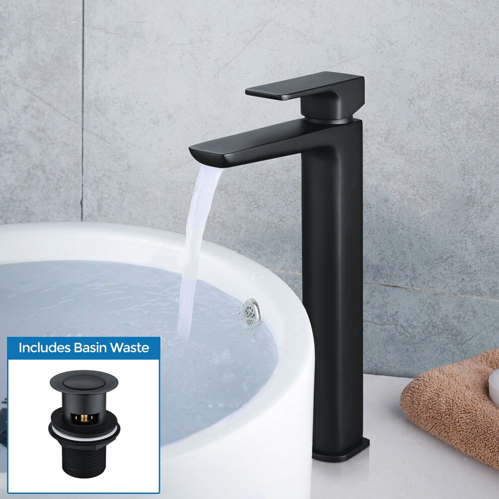 Finn Basin Mixer Tall Tap & Waste Black Matte