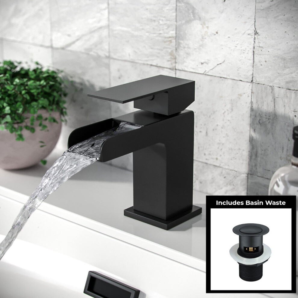 Origin Basin Mono Mixer Tap & Basin Waste Matte Black