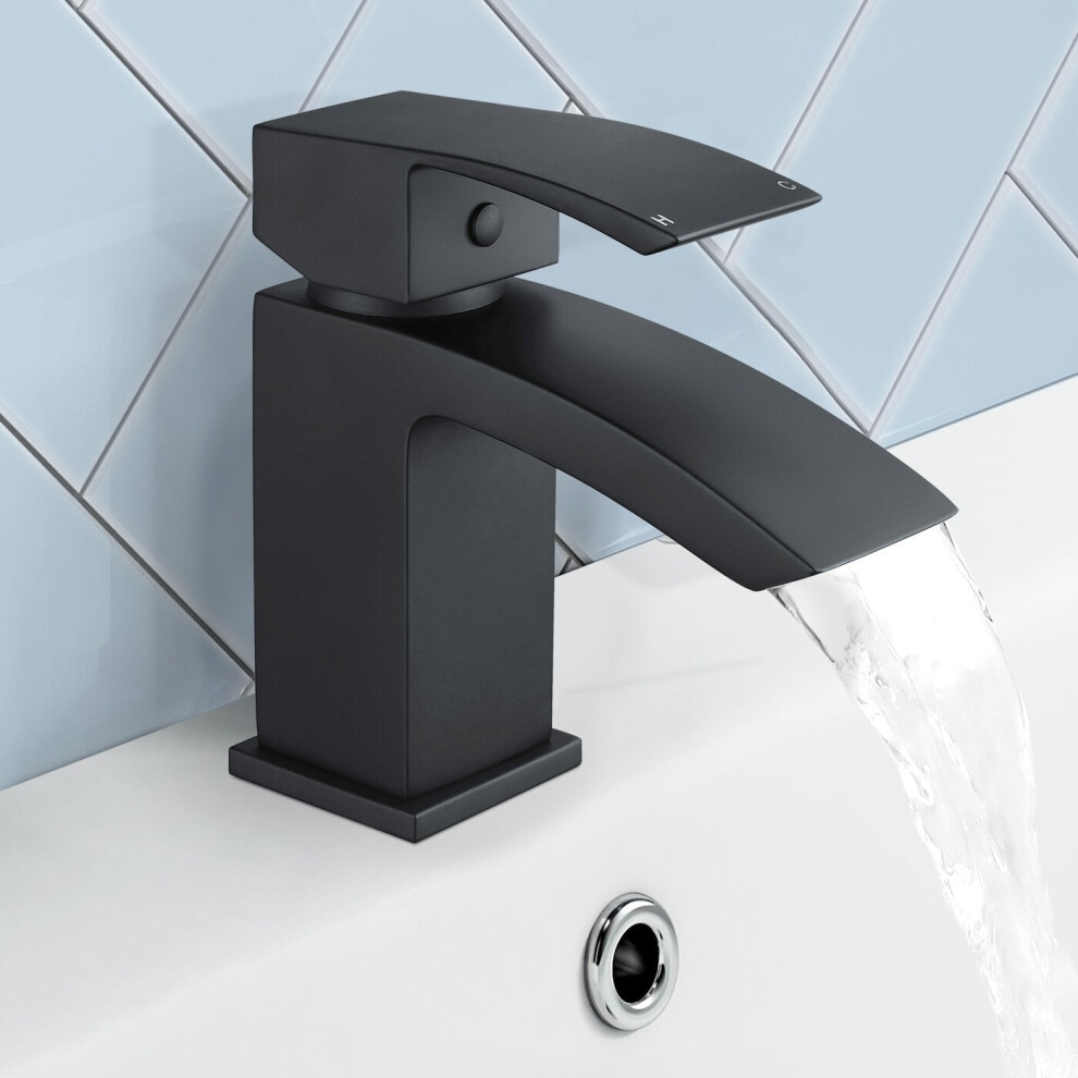 Tesa Bathroom Basin Mono Mixer Tap & Basin Waste Matte Black