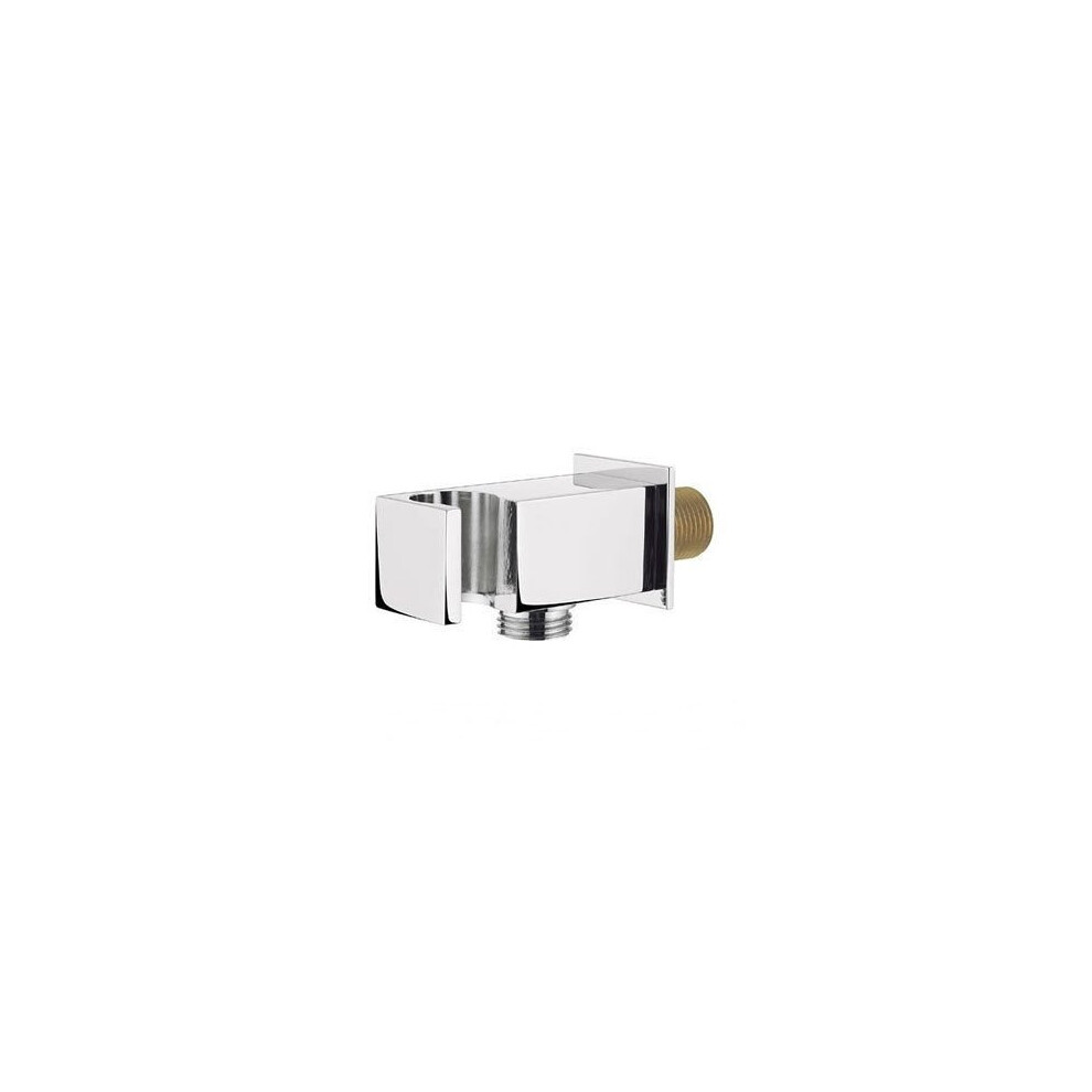 Square Chrome Wall Outlet Elbow Hose Connector & Shower Handset Holder 5060920921279