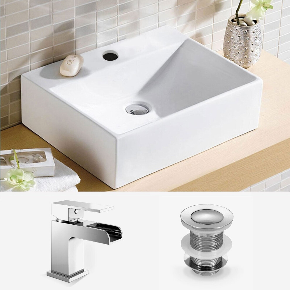 Nes Home 363 X 270Mm Countertop Cloakroom Basin With Waterfall Mono Mixer Tap White