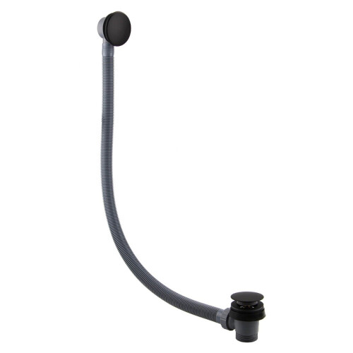 NES Home Round Flexible Matt Black Bath and Sprung Waste with Overflow