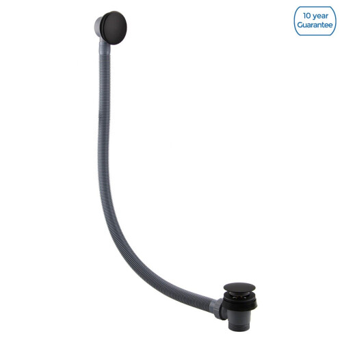 NES Home Round Flexible Matt Black Bath and Sprung Waste with Overflow 1