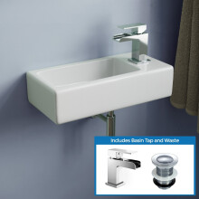 Alvey 360mm Wall Hung Cloakroom Right Basin Waterfall Mono Tap Waste