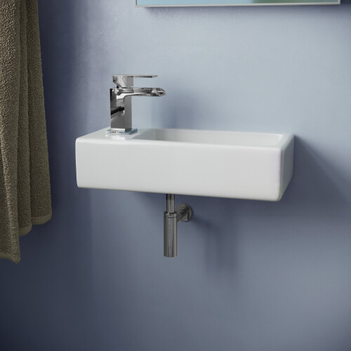NES Home Tulla 375 x 185mm Small Cloakroom Rectangle Wall Hung Basin Sink 1