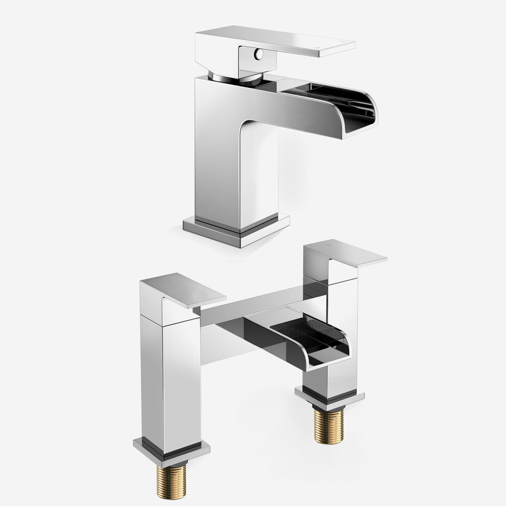 Origin Waterfall Basin Mono Mixer Tap, Bath Filler Tap & Waste Chrome