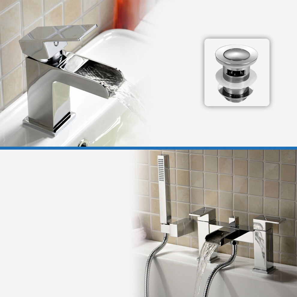 Origin Bathroom Basin Mono Mixer Tap, Bath Shower Mixer Tap & Waste Chrome