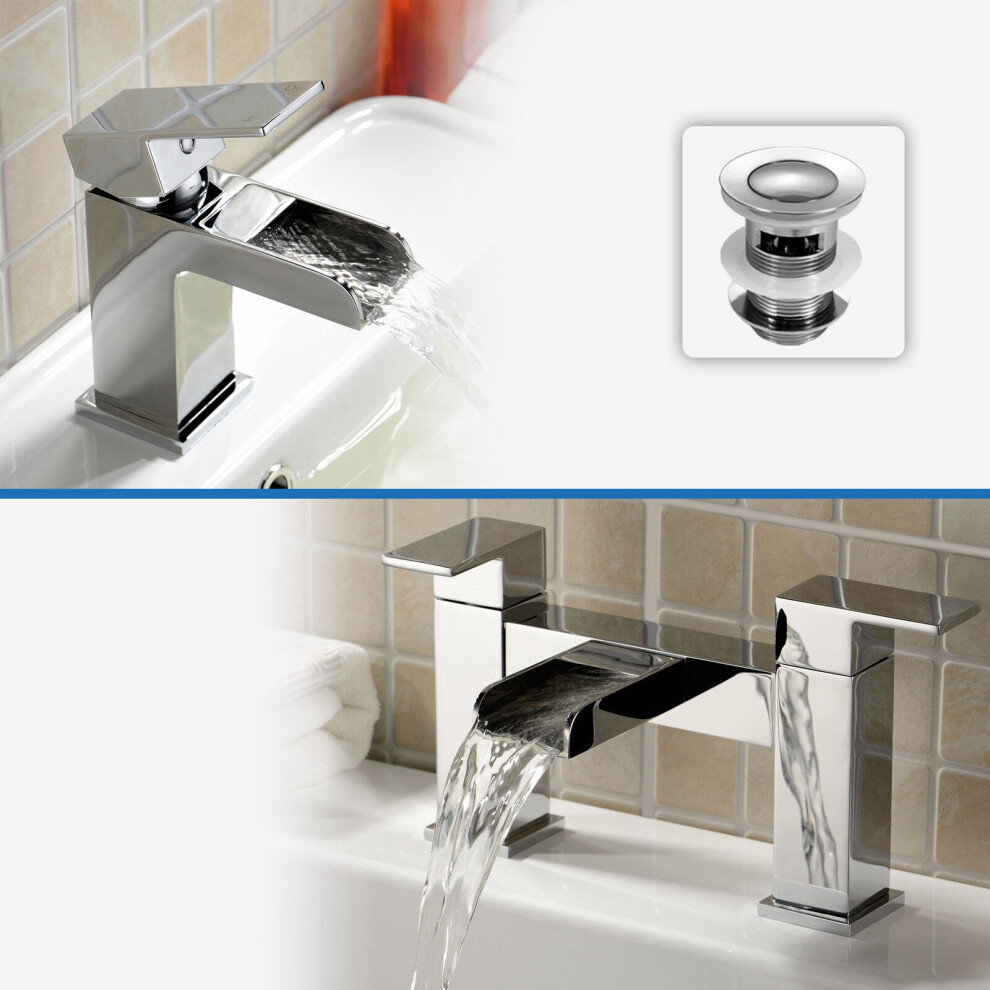 Origin Waterfall Mono Mixer Tap, Bath Filler Mixer Tap & Waste Chrome