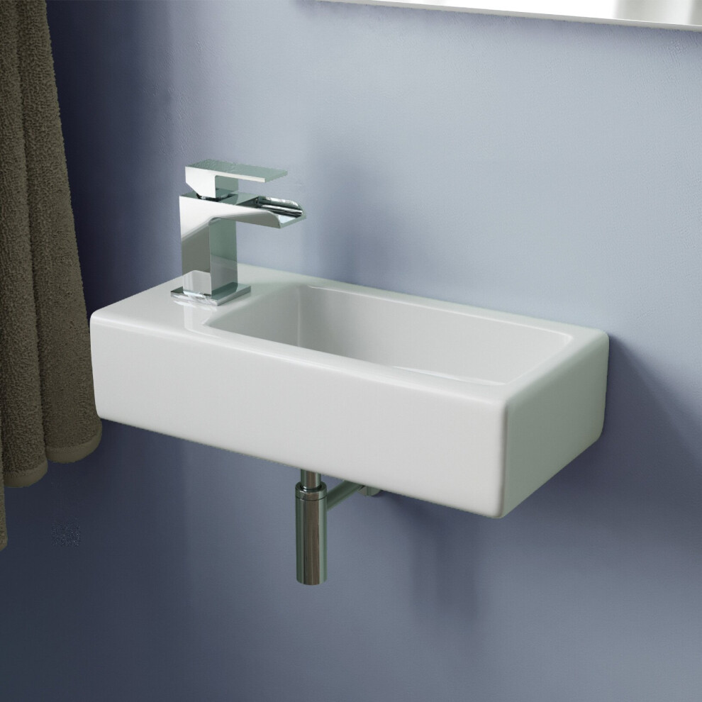 Tulla 375 x 185mm Small Cloakroom Rectangle Wall Hung Basin Sink and Fittings