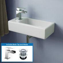 Alvey 360mm Wall Hung Cloakroom Left Basin Waterfall Mono Tap Waste