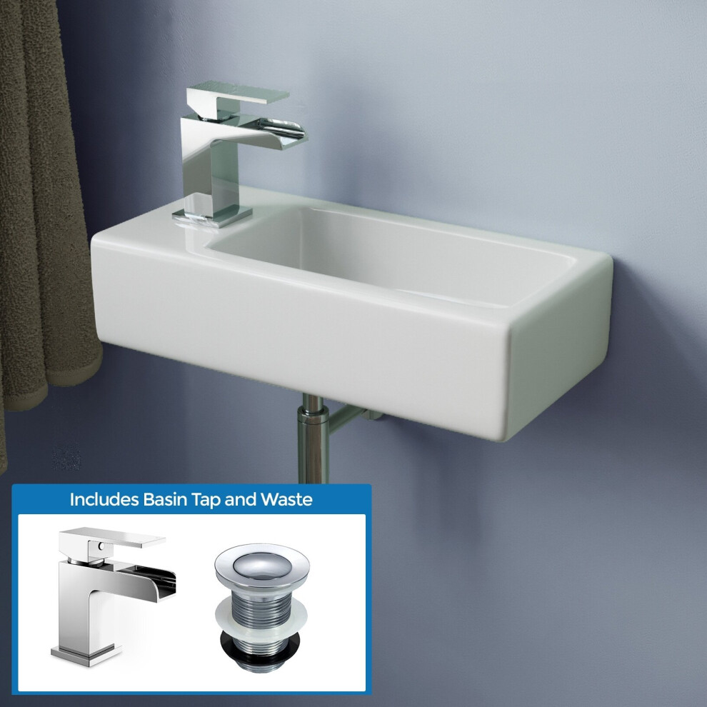 Alvey 360mm Wall Hung Cloakroom Left Basin Waterfall Mono Tap Waste