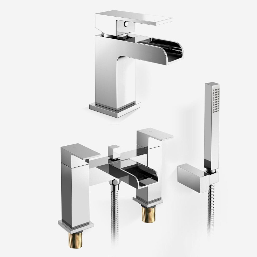 Origin Waterfall Basin Mono Tap, Bath Shower Mixer Tap & Waste Chrome