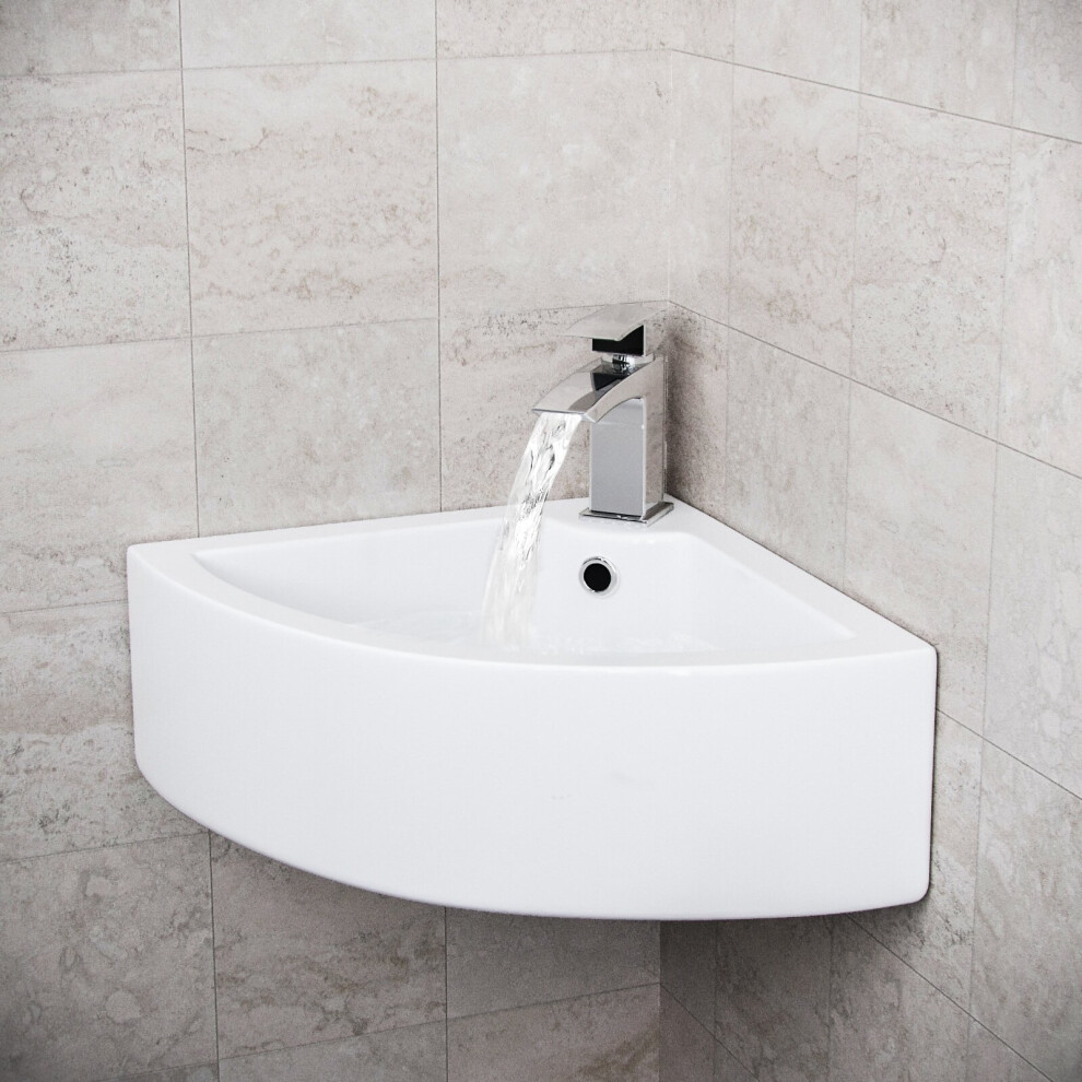 Tulla 670 x 470mm Large Quarter Circle Corner Wall Hung Basin Sink