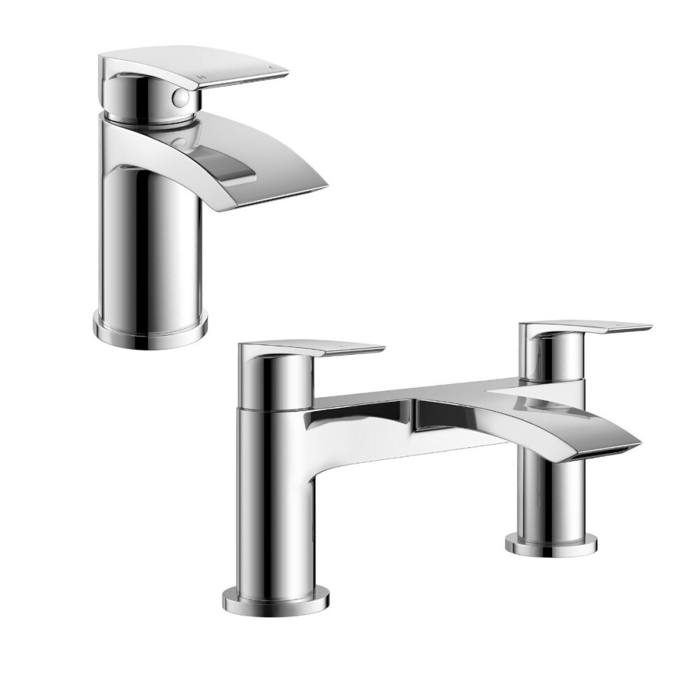 Libra Waterfall Basin Mono Tap, Bath Filler Mixer Tap & Waste Chrome 5060920923211