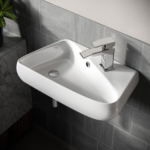 NES Home Tulla 455 x 275mm Rectangle Cloakroom Wall Hung Basin Sink 2